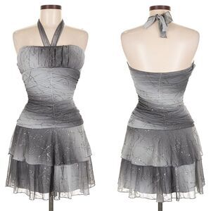 Vintage Y2K Taboo Gray Mini Dress Glitter Ombre Halter Fairycore Layered Size M